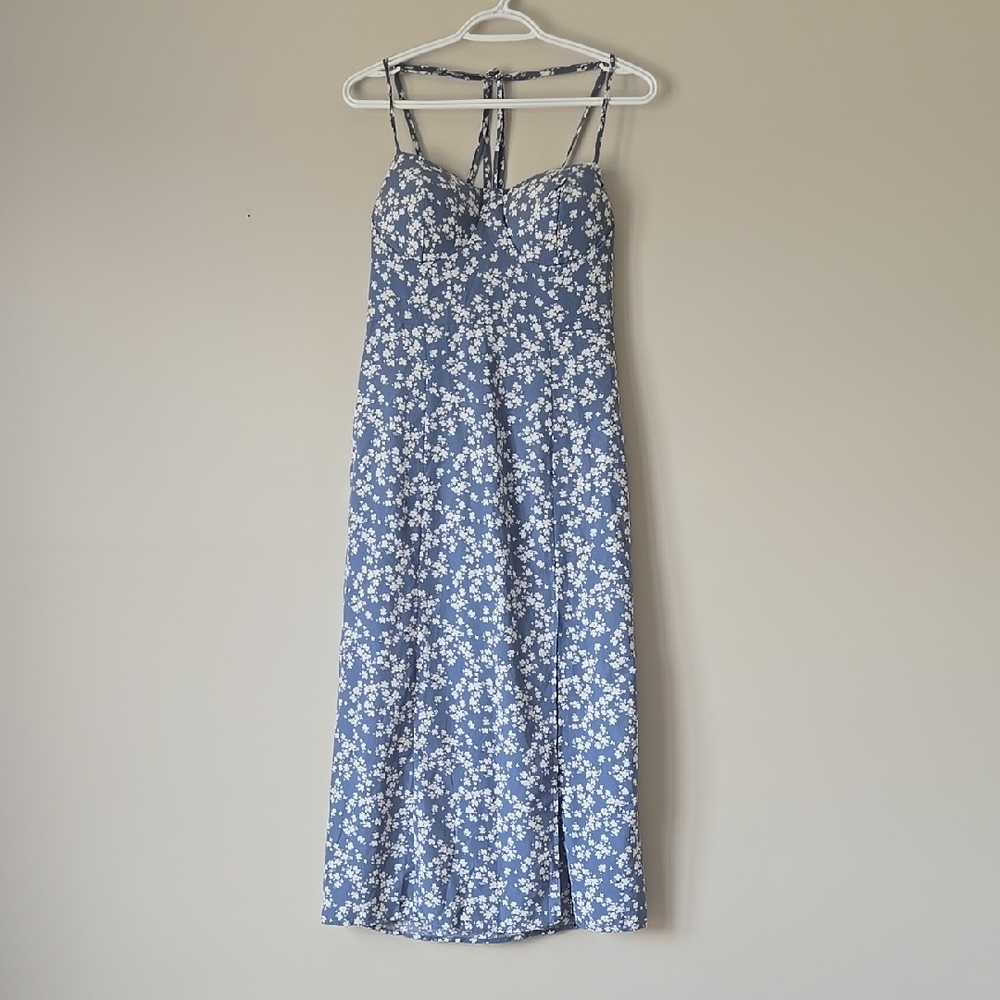 NWOT Floral Blue and White Midi Dress